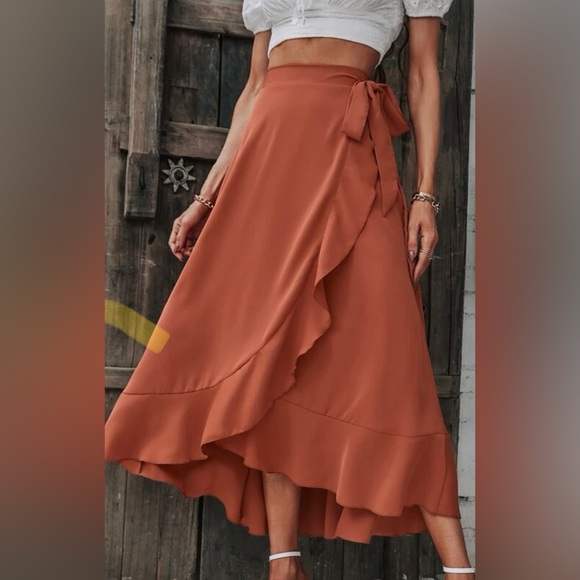 SHEIN Dresses & Skirts - Dark Orange Wrap Tie Skirt